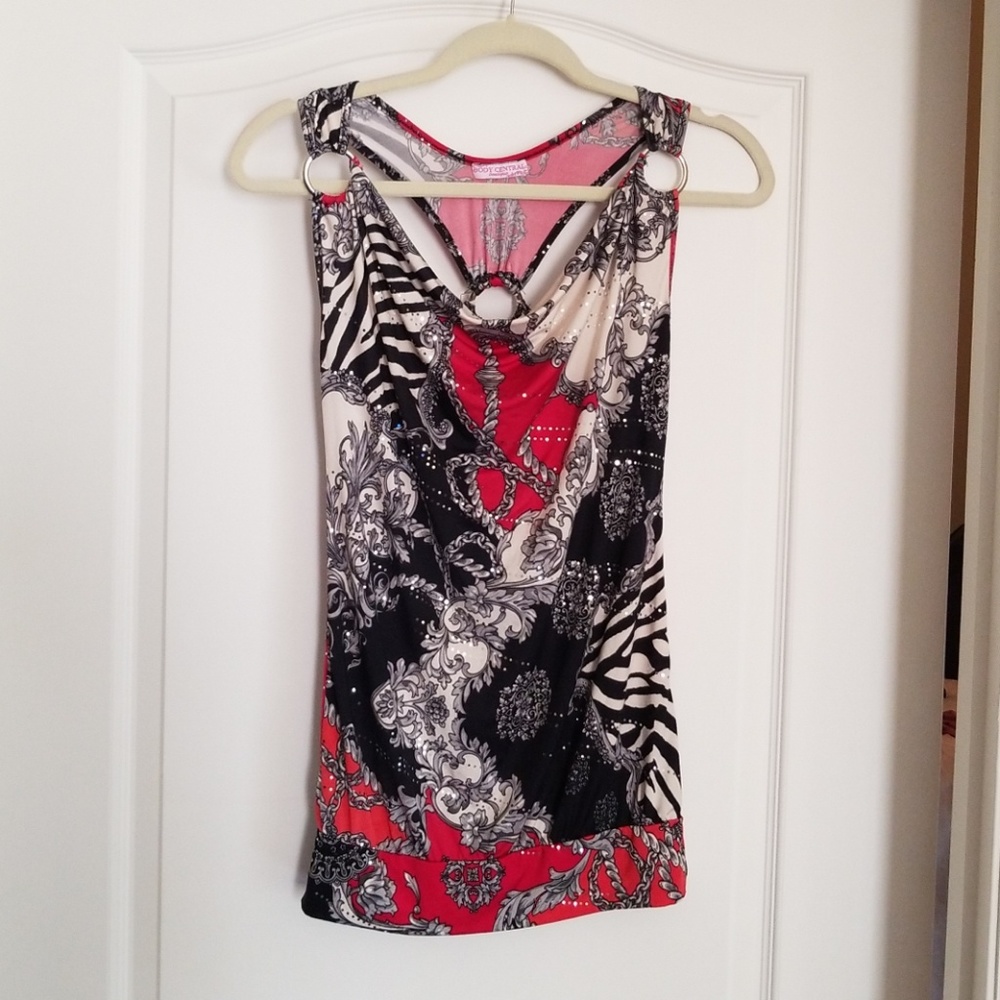 Black white red sparkle tank top